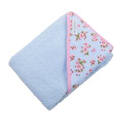 Badehåndklæde - blå med blomster hætte m/u navn