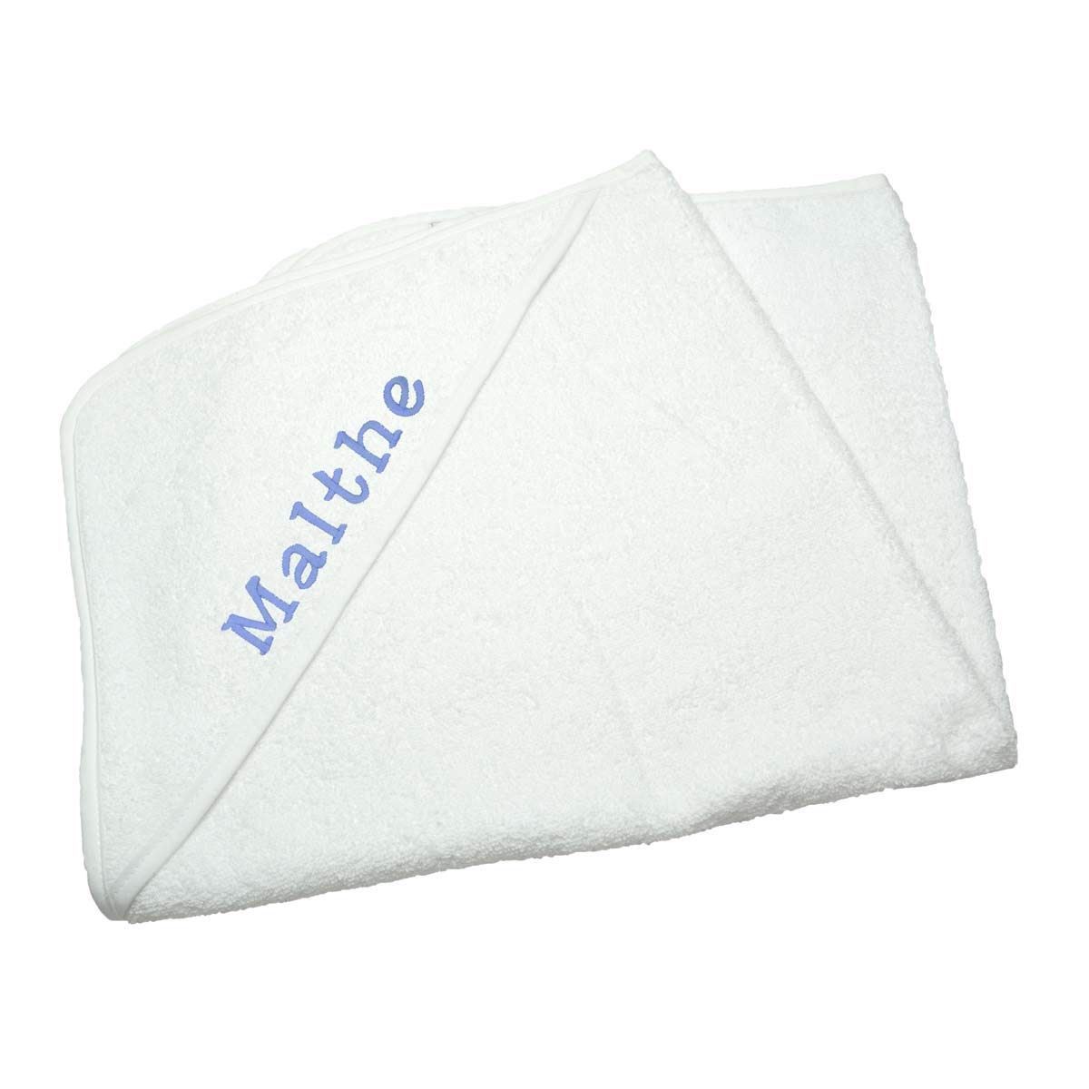 Ensfarvet babyhåndklæde hvid m/u navn